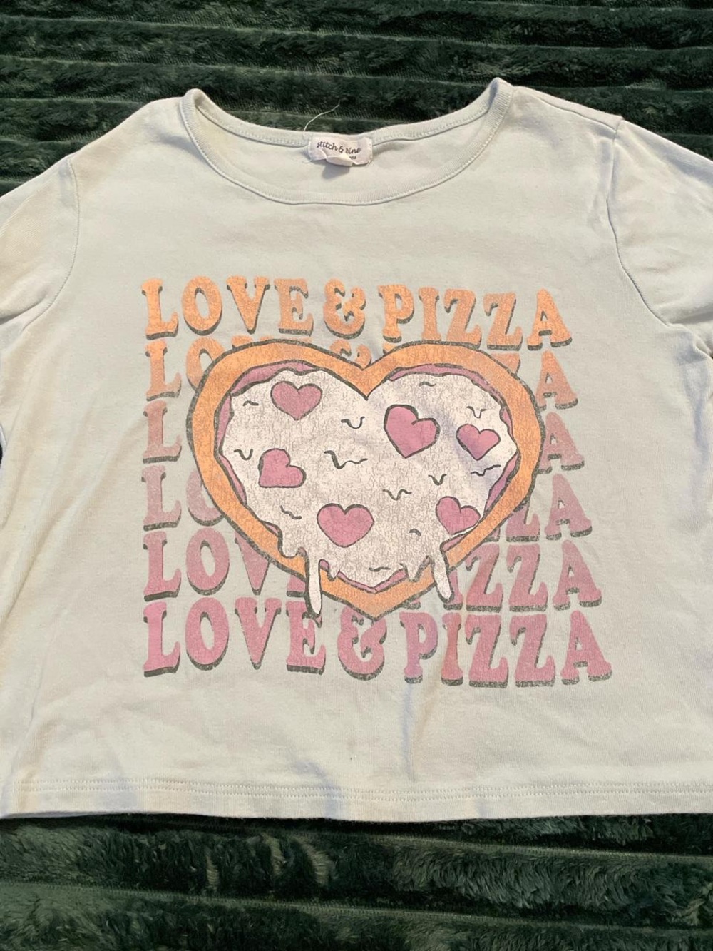 Girls' 'Love & Pizza' Heart Graphic Tee - Light Blue